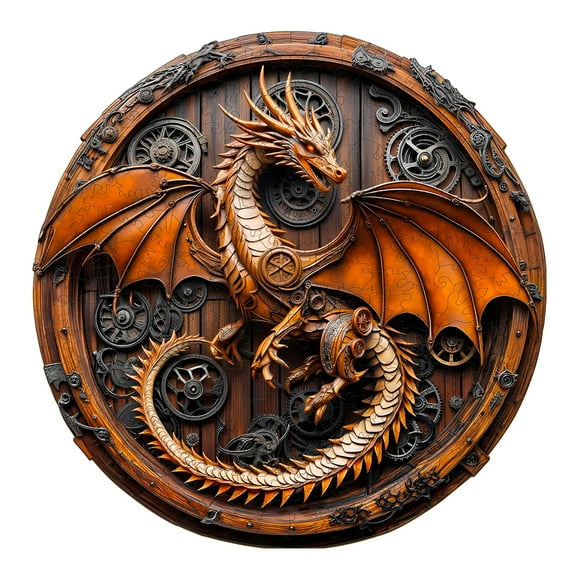 KAAYEE Wooden Puzzles for Adults, 3D Vision Mechanical Dragon Wooden Jigsaw Puzzles, Unique Shape Advanced Wood Puzzle Adult, 3D Effect Flat Puzzle Birthday Gifts Family