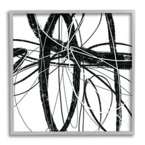 Distressed Black Fluid White Lines Abstract Pattern Abstract Framed Art Print Wall Art, 17x17
