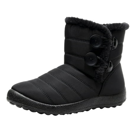 

Boots for Women Girls Short Bootie Outdoor Winter Warm Shoes Ankle Snow Boots Pu Black 40