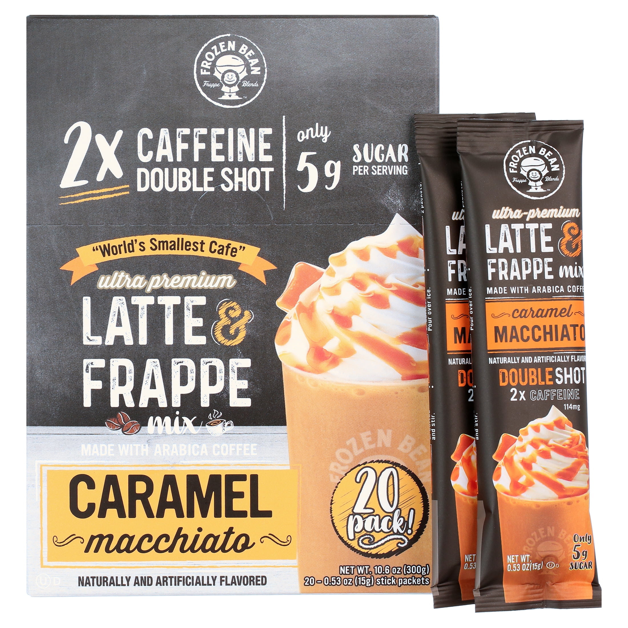 (3 pack) Frozen Bean Ultra-Premium Caramel Macchiato Latte & Frappe Drink Mix 20 Pk