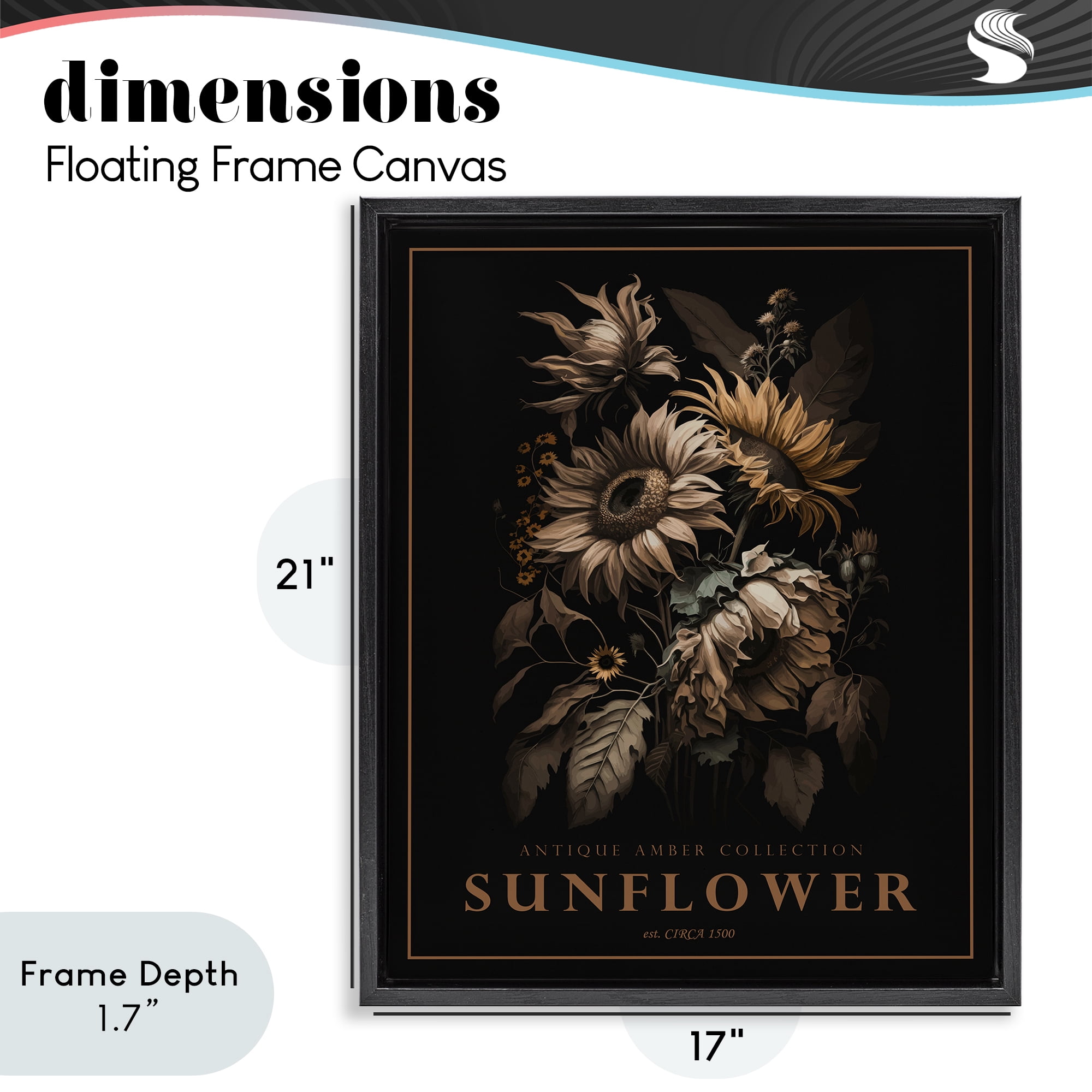 Stupell Industries Antique Sunflower Bushel Black Framed Floater Canvas Wall Art, design by Christopher Giampietro