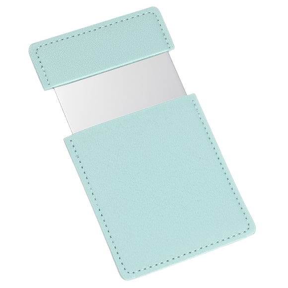 Espejo de bolsillo Uxcell de acero inoxidable irrompible, espejo compacto de maquillaje con funda de cuero PU (azul claro, 2.44 x 3.74")