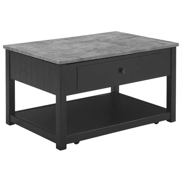 Lift Top Cocktail Table With Faux Marble And 1 Drawer Black Gray Com Cocktail Table With Faux Marble, Faux White Marble Lift Top Coffee Table