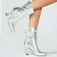 thumbnail image 4 of BONIXOOM Womens Boots High Heel Rubber Slip-On Mid-Calf Winter Silver, 4 of 5