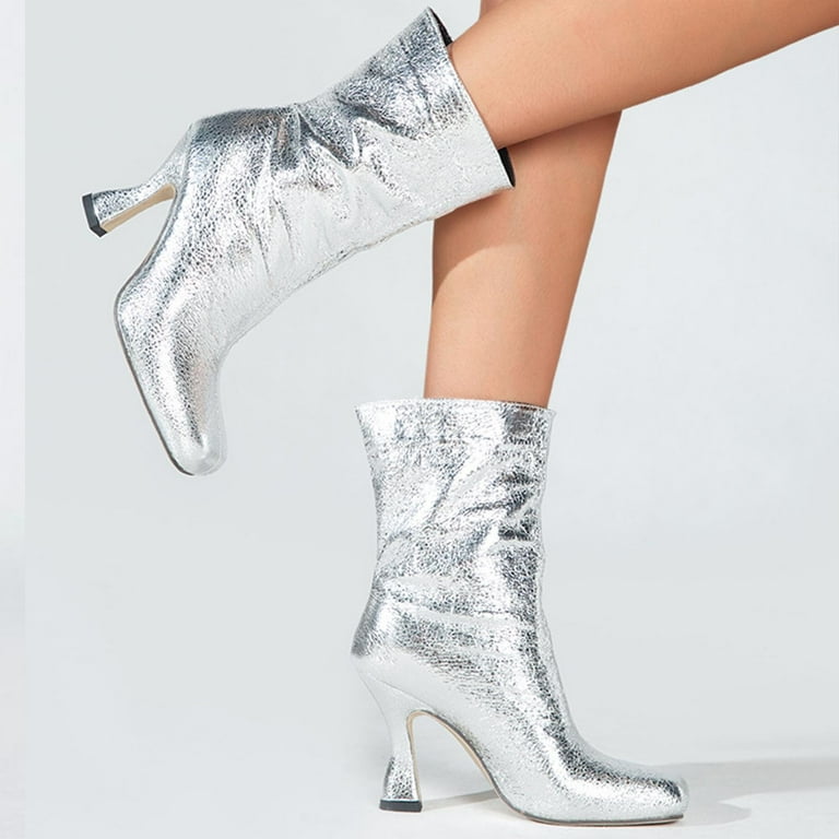 Zelic Silver Boots For Women Ankle Booties No Heel Fall Women