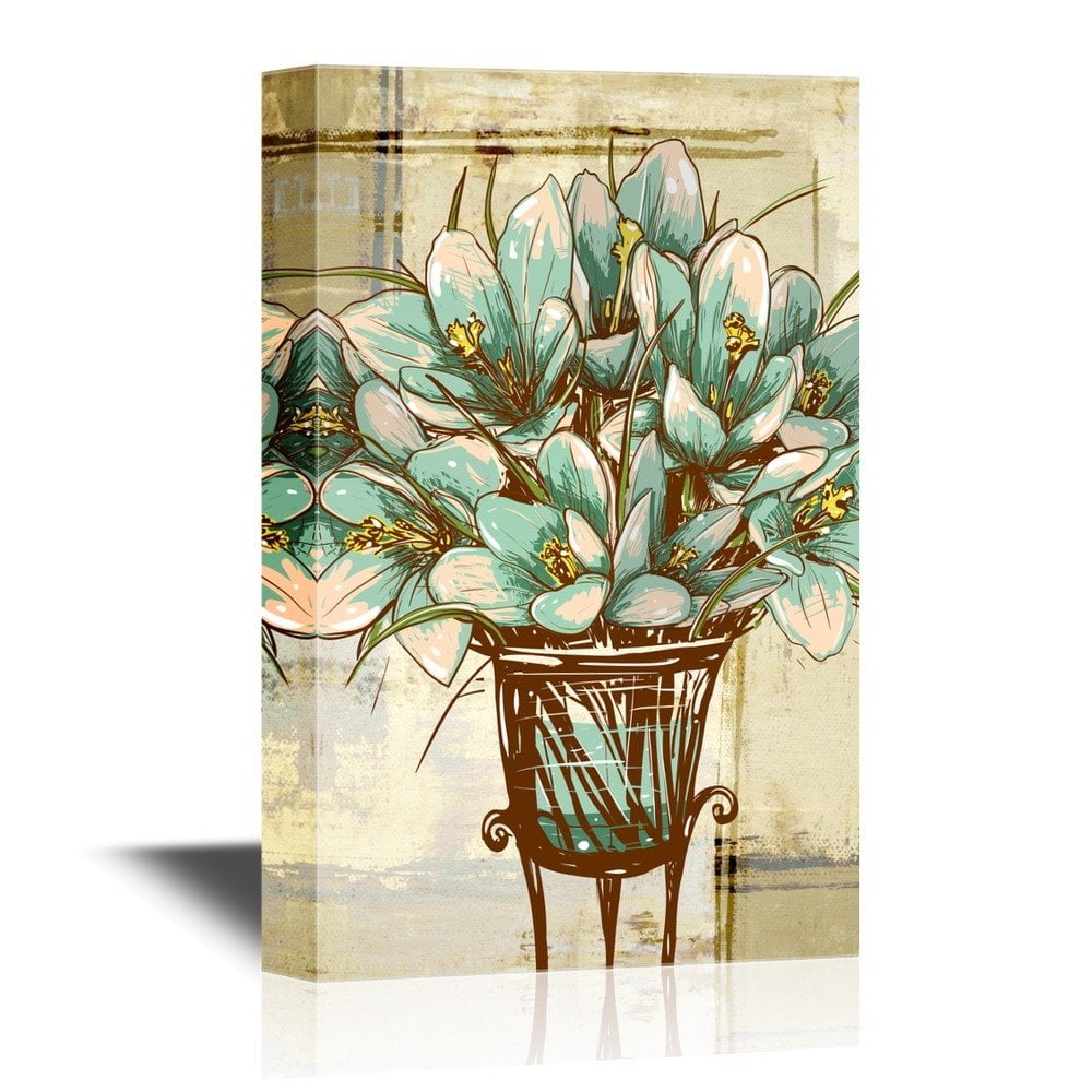 wall26 Canvas Wall Art Vintage Flowers in Vase Gallery Wrap Modern