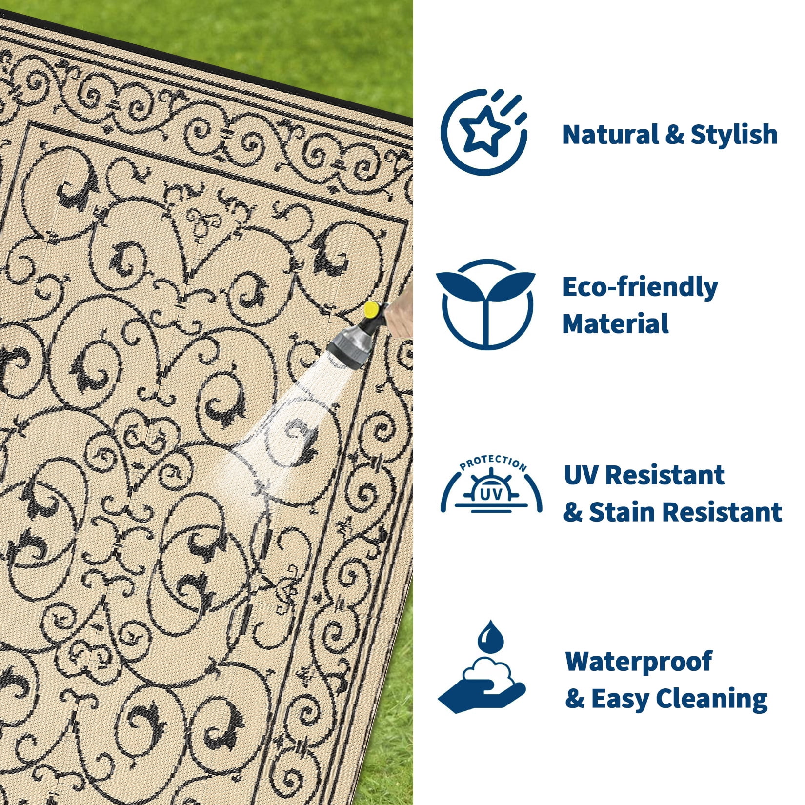 Garvee 9'x18' Outdoor Rug Waterproof Plastic Straw Rug, Reversible Outside Carpet UV Resistant Modern RV Mat for Backyard Garden Deck Poolside, Coffee