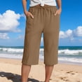 thumbnail image 4 of TRUBKH Linen Clothes for Women Active Wear Women Gym Shorts Streetwear Womens Athletic Shorts Biker Shorts Casual Elastic Waist Capri Pants Flowy Pants for Women Golf Pants Brown 5XL, 4 of 9