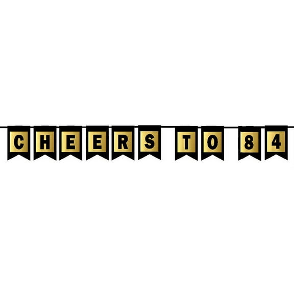 Cheers 84th Brithday Anniversary Black & Mettalic Gold Handing Party Wall Decoration Bunting Banner