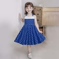 thumbnail image 2 of FAOWME Kids Girls Strap Spliced Polka Dot Vintage Children Dress Princess Dress Blue 11-12 Years, 2 of 6