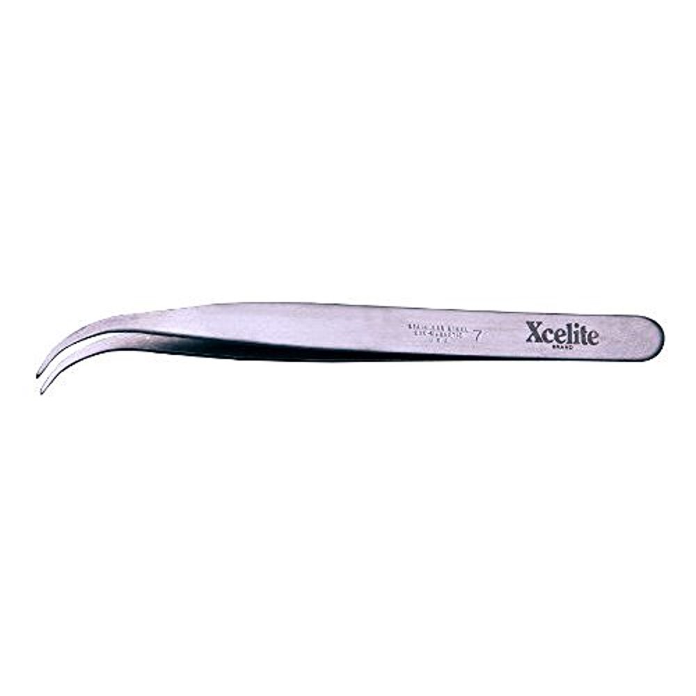 Xcelite Curved Tip Thin Point 7 Premium Stainless Steel Tweezer, 41/2