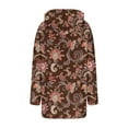 thumbnail image 5 of Women's Floral Jacket Trendy Full Zip Loose Long Thermal Warm Fleece Hoodies Causal Long Sleeve Hooded Outfits (2XL, Coffee-1), 5 of 5