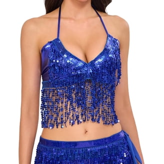 Honeeladyy Womens Shiny Rhinestone Backless Halter Crop Top Chain