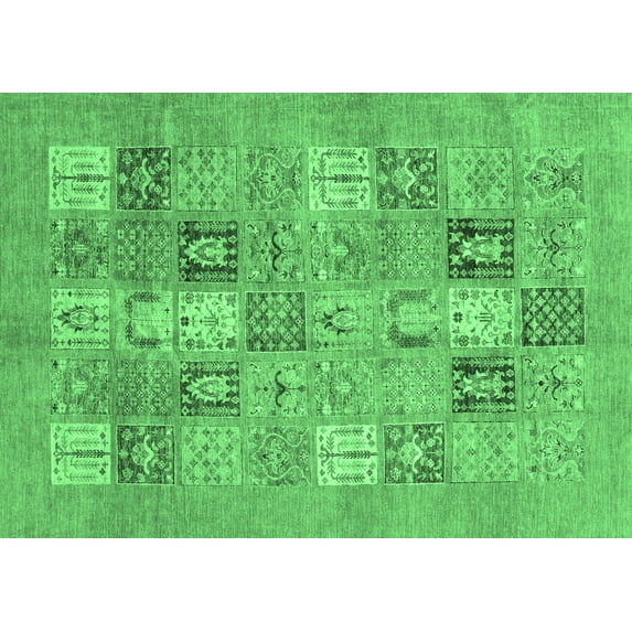 Ahgly Company Indoor Rectangle Abstract Emerald Green Modern Area Rugs, 7' x 10'