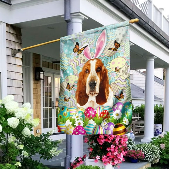 Basset Hound Happy Easter Flag - House Flag (29.5" x 39.5")