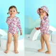 thumbnail image 2 of Younger Tree Infant Baby Girl One-Piece Swimsuit Long Sleeve Rash Guard Swimwear Hat Bathing Suit Set for 6-12 Months, 2 of 7
