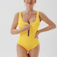 thumbnail image 2 of JGGSPWM Womens Front Zip V Neck Swimwear Solid Summer Beacherwear One Piece Swimsuits Bathing Suit Yellow M, 2 of 7