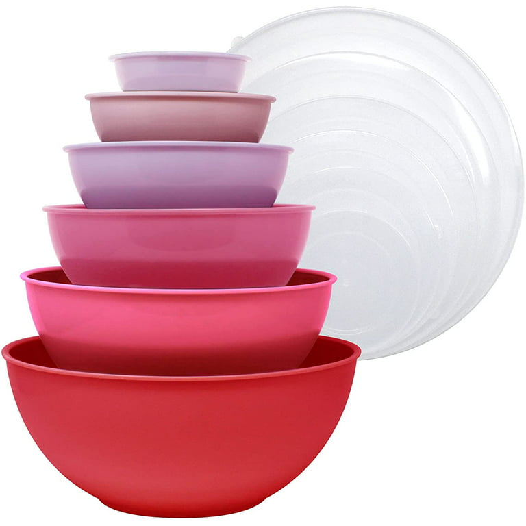 Home Gourmet 12-Piece Polypropylene Nesting Mixing Bowl Set with Lids -  Multi-sized Tupperware Set - (Red Ombre) 