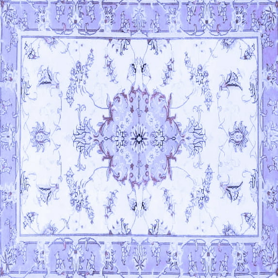 Ahgly Company Machine Washable Indoor Square Medallion Blue Traditional Area Rugs, 6' Square