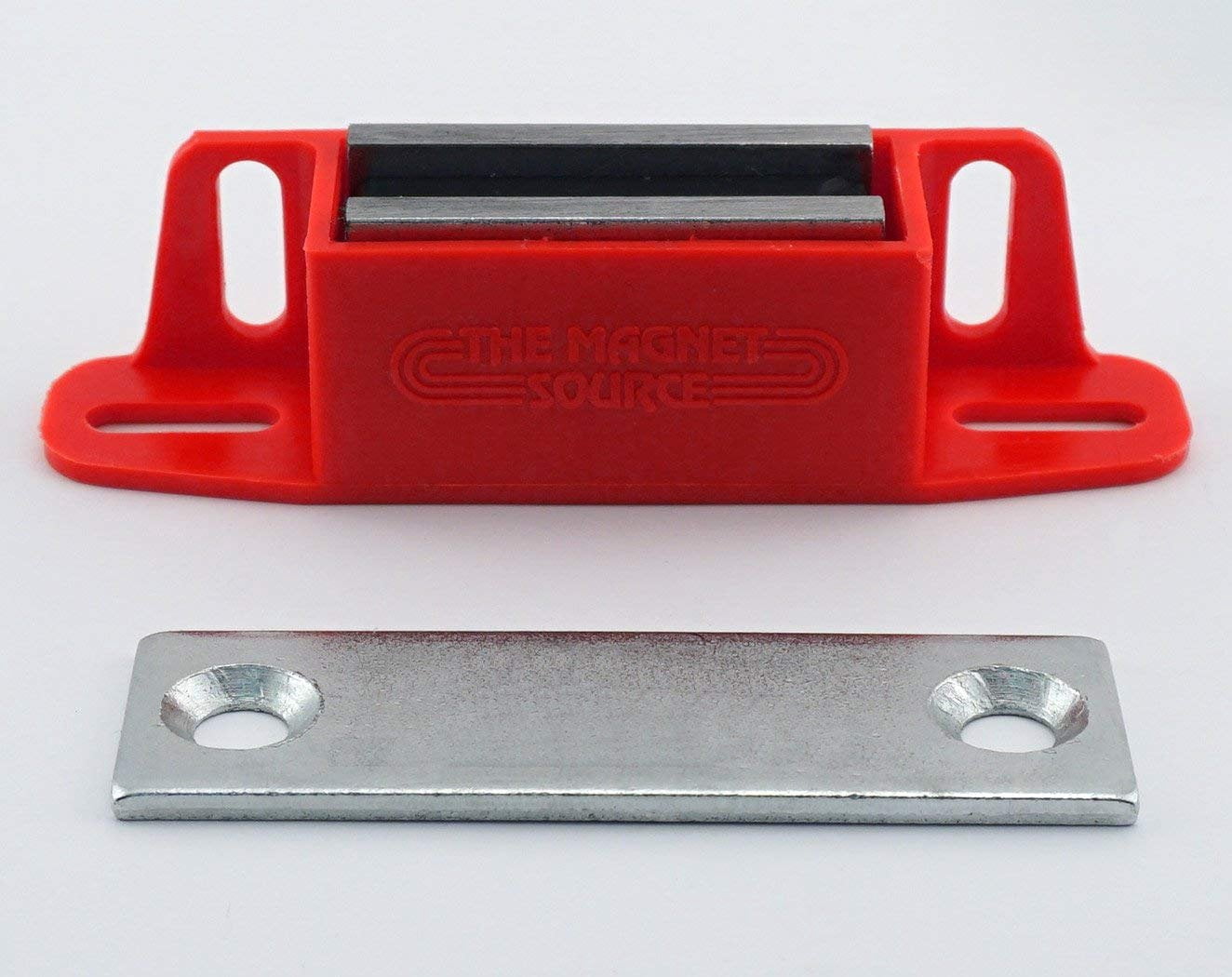 Master Magnetics 07502X2 Magnet Catch, Universal Latch with Strike-Plate, 2-Way Mounting Red, 4.25" Length, 0.938" Width, 1.125" Height, 50 Pounds Pack of 2