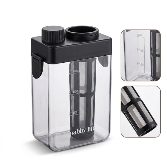 Cold Brew Coffee Bottle, 700ML Portable Iced Tea Maker with Infuser Filter for Loose Leaf and Ground Coffee, BPA Free Pitcher for Fridge (Black)
