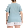 thumbnail image 3 of MODA NOVA Juniors' Plus Size Blouse Self Tie Neck Lace Hollow Out Ruffle Short Sleeve Tops, 3 of 5