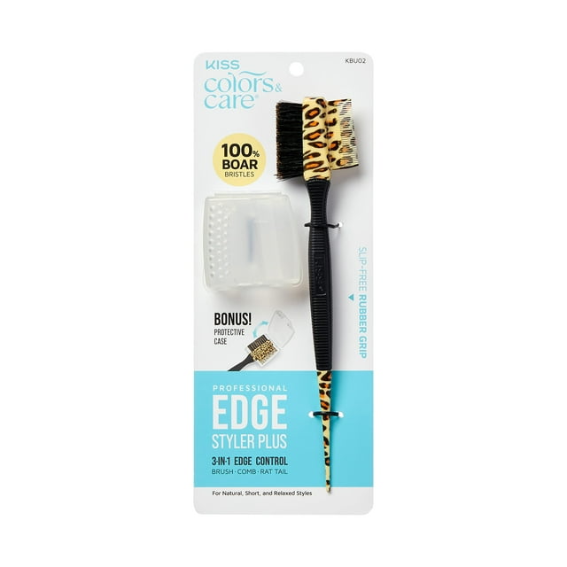 KISS Colors & Care 3 en 1 Professional Edge Styler Plus con estuche - Agarre de goma antideslizante cerdas de jabalí Peine de dientes finos Herramienta de cola y estuche protector Versátil y ultrafu