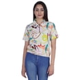 thumbnail image 1 of Moomaya Haut Court Imprimé pour Femmes Été Décontracté T-Shirt à Col à Fermeture à Glissière, 1 of 7