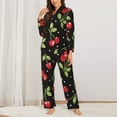 thumbnail image 2 of Yiaed Sweet Red Cherry Print Pajamas Women's Long Sleeve Sleepwear Soft Button Down Loungewear Pjs Lounge Set Nightwear Womens Pajama Pants-Large, 2 of 7