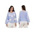 thumbnail image 3 of LMLYSoH Women Loose Knit Sweater Sweet Flower Embroidered Long Sleeve Boat Neck Pullovers Spring Fall Casual Jumpers Tops, 3 of 9