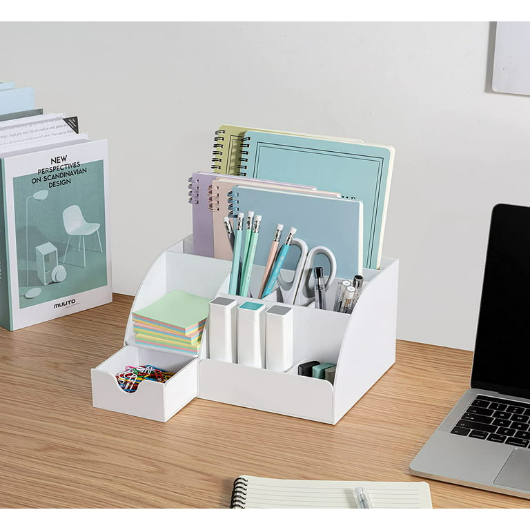 Office Desk Organizer, White Acrylic, with Drawer, 9 Compartments ...