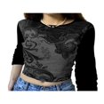 thumbnail image 1 of AMERTEER Femmes Col Rond T-shirt Rétro Floral à Manches Longues Slim Base Shirt, 1 of 5