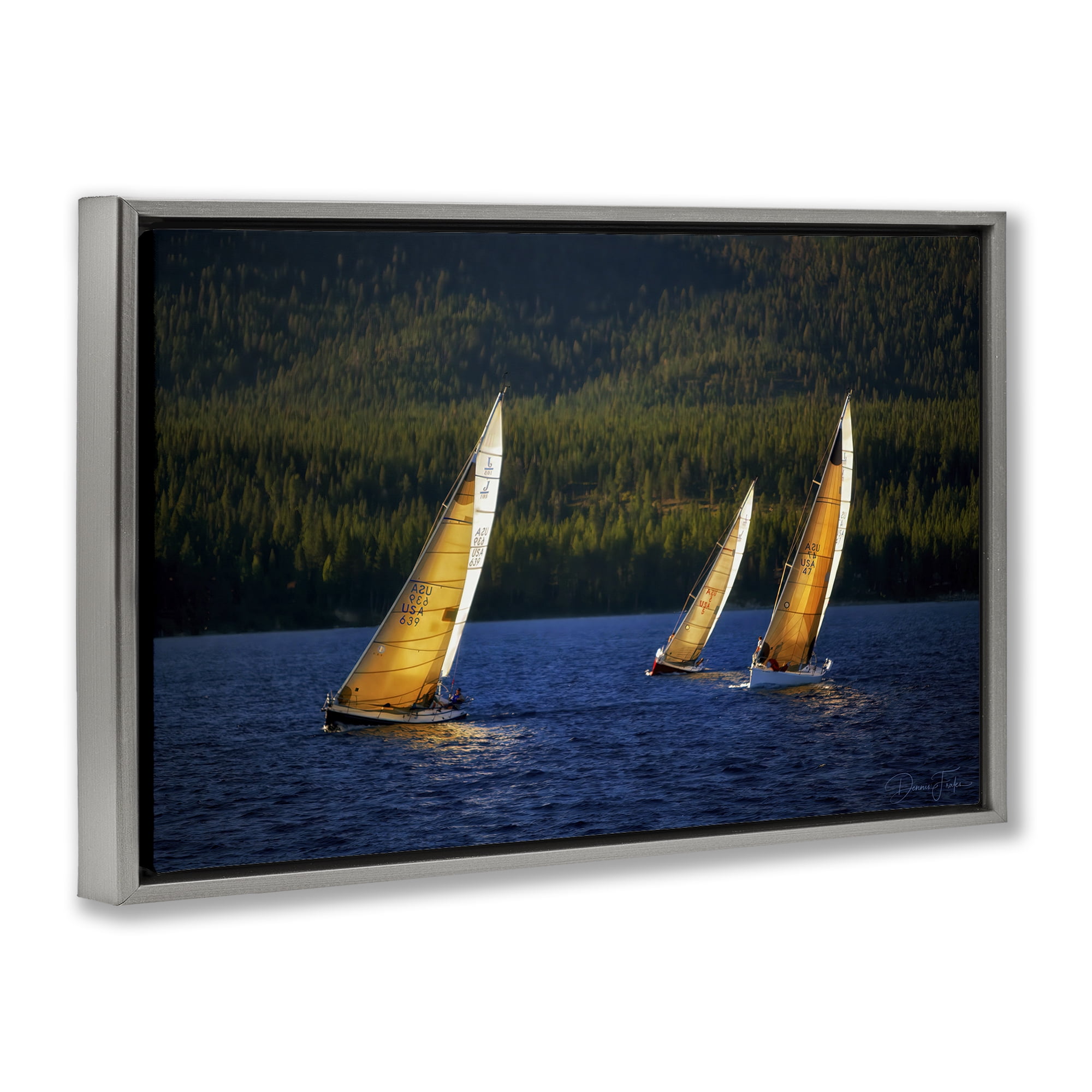 Stupell Industries Floating Sailboat Trio Transportation Photography Gray Floater Framed Canvas Art Print Wall Art, 25 x 17