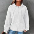 thumbnail image 2 of Puntoco Plus Size Long Sleeve Women Loose Hooded Long Sleeve Zipper Solid Cardigan Blouse Hoodies Sweatshirt Tops with Pocket White 10(XL), 2 of 6