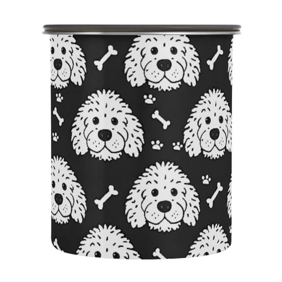 White Dogs with Bones Airtight Coffee Bean Canister 30oz Food Storage Containers with Lids For Gournd, Tea, Sugar, Flour, Rice, Cereal, Candy Cookie Jar