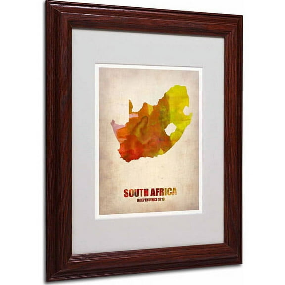 Trademark Fine Art "South Africa Watercolor Map" Matted Framed Art by Naxart, Wood Frame