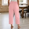 thumbnail image 6 of VBVC Women's Cotton Linen Drawstring Cropped Pants , Wide Leg Capri Pants For Women , Ladies' Lightweight Elastic Waist Trousers with Pockets,Pink,S-2XL, 6 of 7