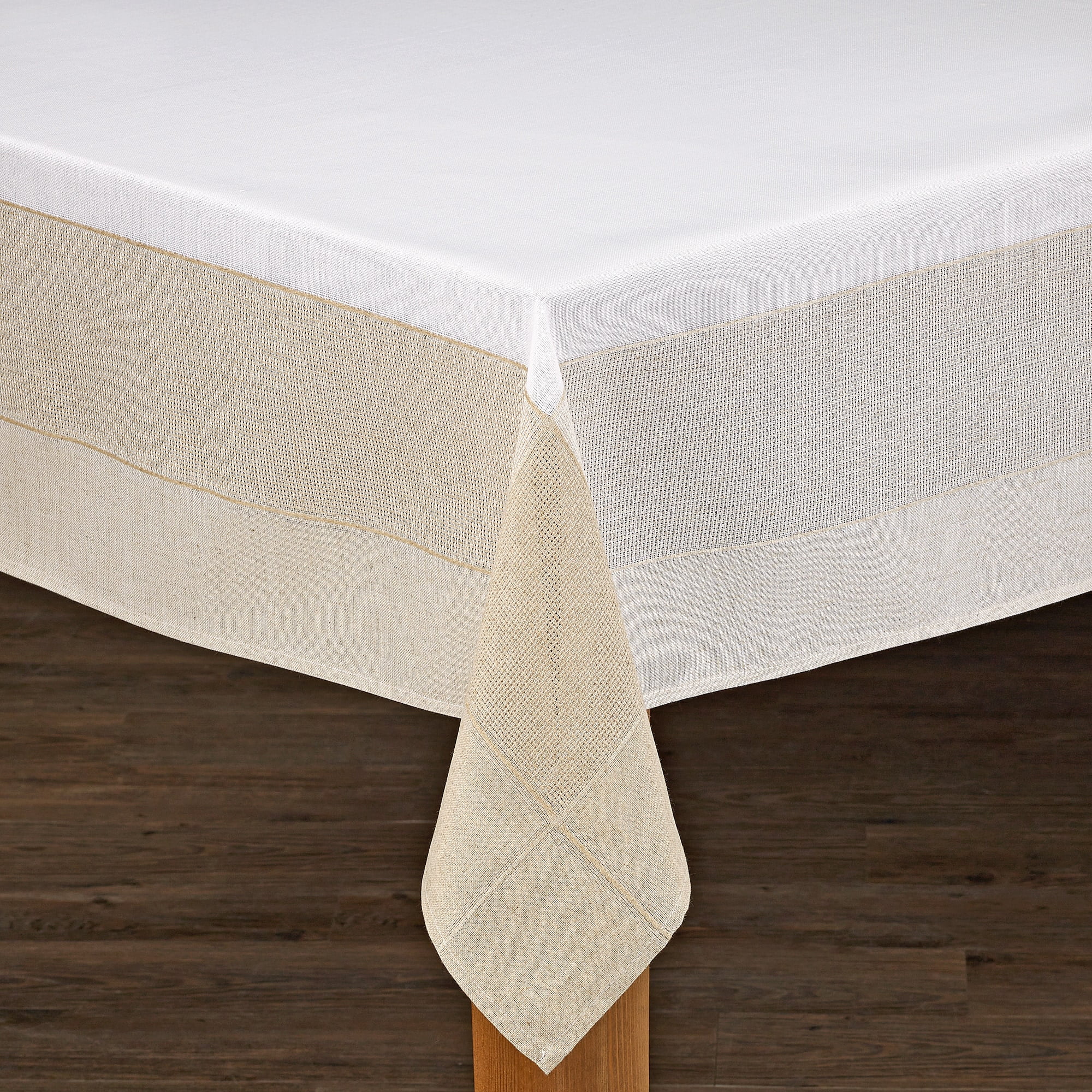 Bohemia 60 in. x 84 in. White/Natural 100% Polyester Tablecloth Bohemia 60 in. x 84 in. White/Natural 100% Polyester Tablecloth