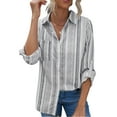thumbnail image 1 of Camisa de rayas verticales Blusas de rayas de fibra de poliéster transpirables de manga larga con solapa a rayas para mujer para uso diario Negro L, 1 of 5