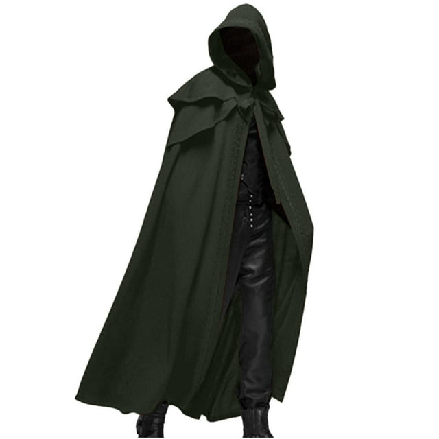 Penkiiy Cape avec Capuche Homme Liquidation Homme Patchwork à Capuche Décontracté Fête Rétro Gothique Longue Cape Tenue de Scène Vert Armée Cape