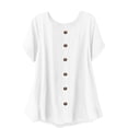 thumbnail image 3 of DDAPJ pyju Summer Tops for Women Linen Boho Top Short Sleeve Button Design T-Shirt Casual Peasant Blouses White XL, 3 of 8