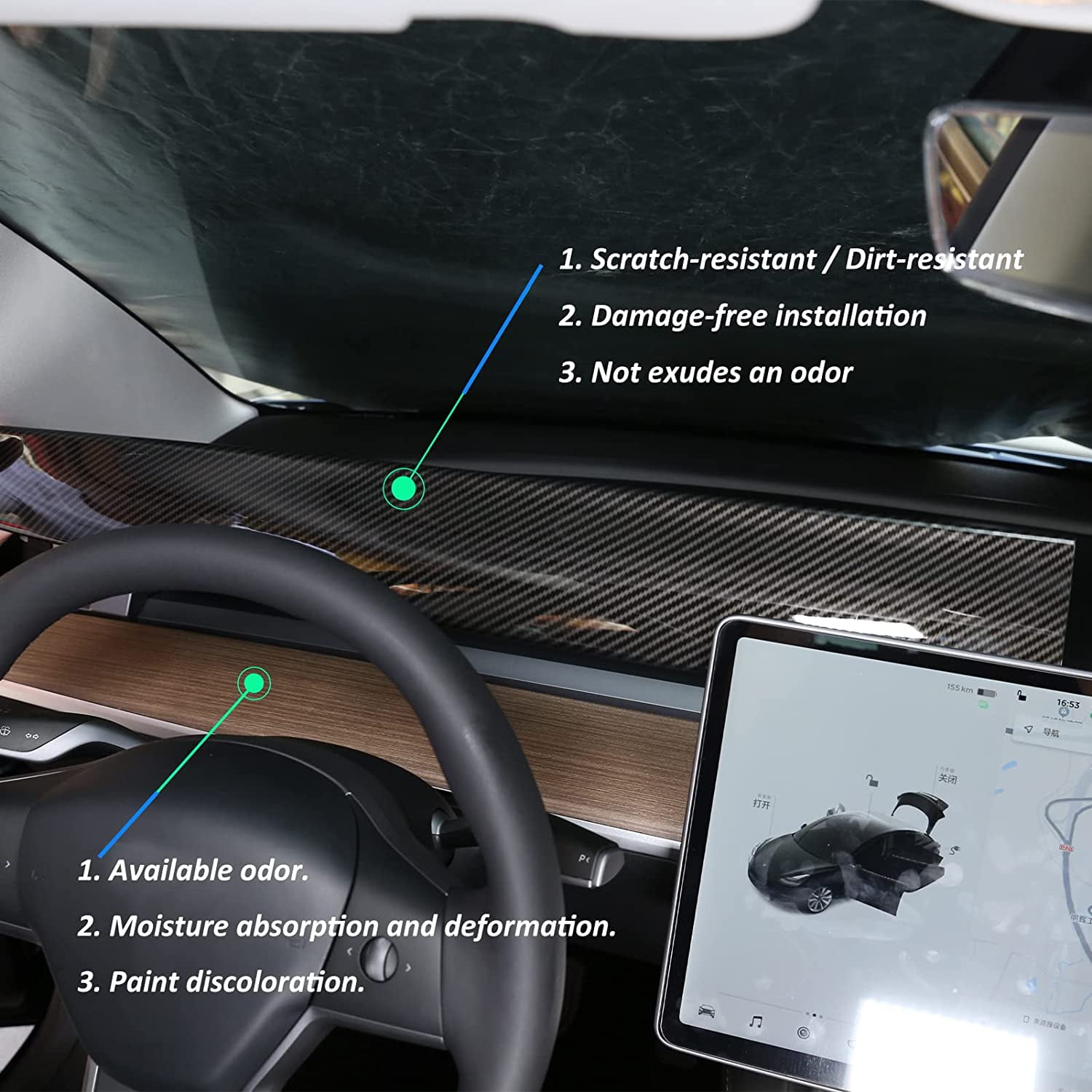 TINKI Central Control Dashboard Panel Trim Cover Fit for Tesla Model 3 2017 2018 2019 2020 2021,Dash Cover Wrap Cap,ABS,2PCS