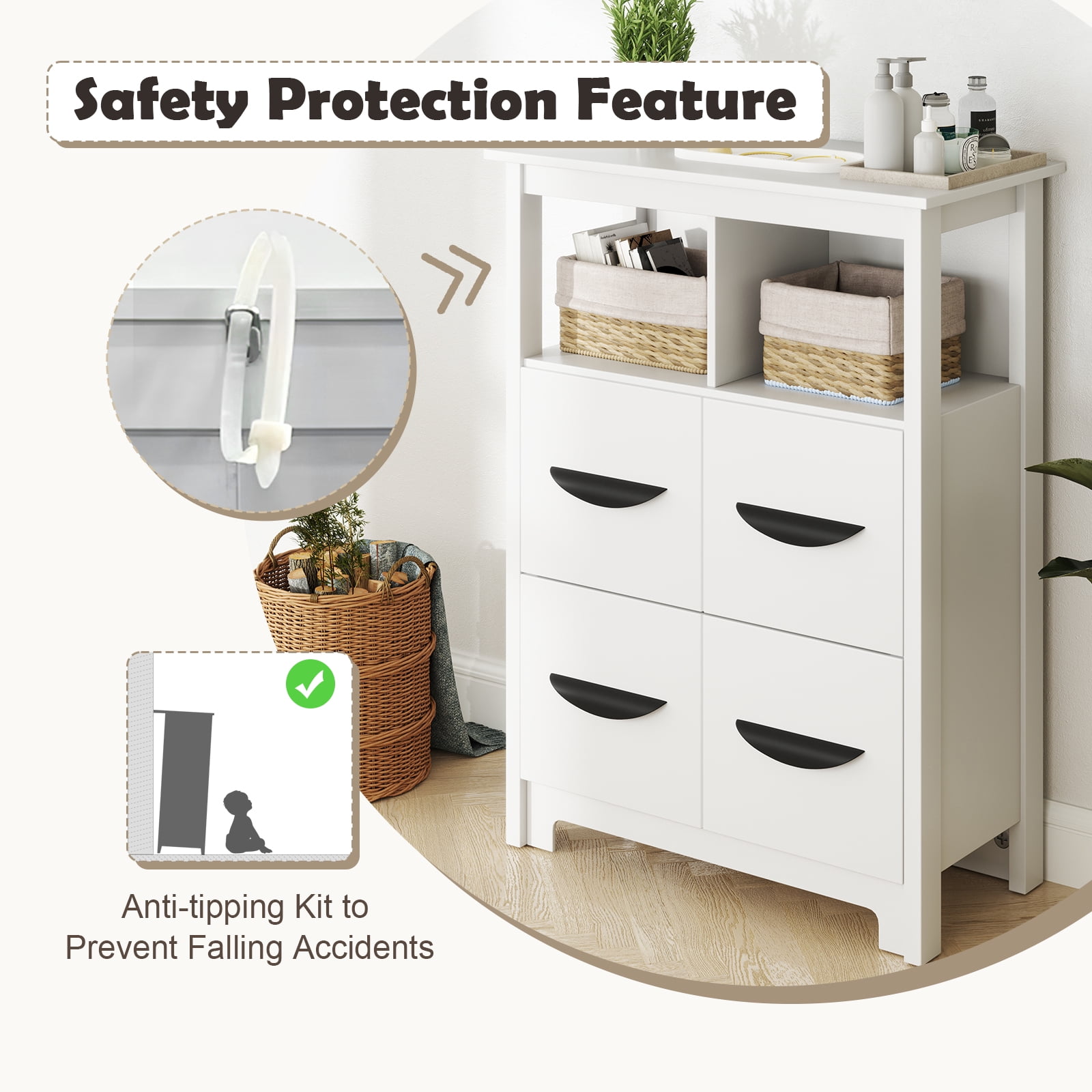 Giantex 24" Floor Cabinet, Modern Storage Cabinet, Free-standing Side Cabinet w/2 Drawers