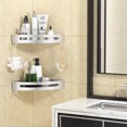 thumbnail image 3 of Estante de ducha de esquina, estante de baño sin perforación, ducha de cesta de almacenamiento, ducha de pared de aluminio adhesivo ducha de servicio de champú gerente (triángulo, juego de 2 piezas) Zefei Wu 9024735026686, 3 of 5