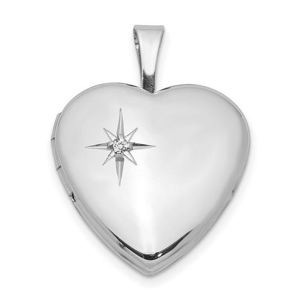 925 Sterling Silver Satin Back Holds 2 photos and Diamond 16mm Polished Love Heart Locket - Locket Necklace for Women