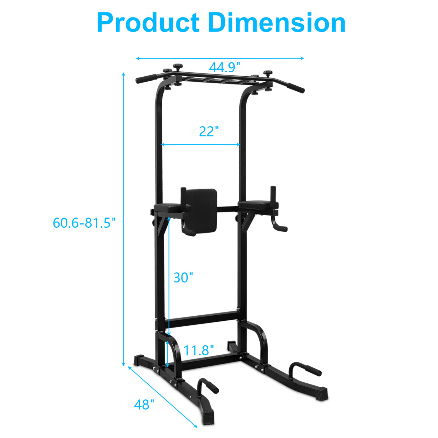 Pull Up Bar Dip Station, Multi-Function Strength Training Equipment with Adjustable Height and Anti-Slip Handle, Workout Station for Home, Gym, Black