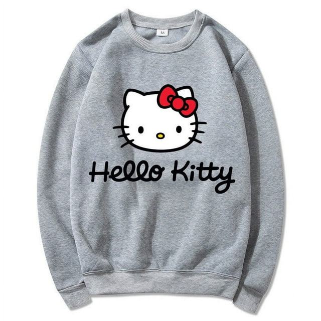 Hello Kitty Pull Femme Dessin Animé Printemps Automne Homme Col Rond Chandail à Capuchon Vêtements 2024 Nouveau Mode Couple Chandail en Molleton Hauts