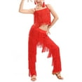 thumbnail image 4 of YM YOUMU Girls 2 Piece Set Latin Ballroom Dance Costume Set Tassel Camisole Fringe Pants Modern Salsa Dancewear, 4 of 4