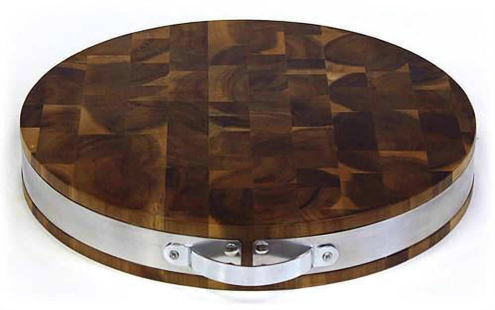Mountain Woods Brown Extra Thick Acacia Hardwood End Grain Round Cutting Board w/ Stainless Steel Band - 15"