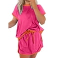 thumbnail image 3 of Women's 2 Piece Set, Drop Shoulder T-Shirt and Skort with Built-in Shorts, Color Block Casual Outfit, Athletic Skort Set for Summer Loungewear, Beach Vacation, Travel and Daily Wear-Hot Pink, 3 of 7